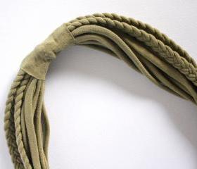 Recycled T-shirt braided necklace: green, khaki. Handmade.