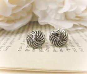 Vintage Button Earrings, Silver spiral earrings, Vintage earrings,silver, spiral, studs, post, summer trends