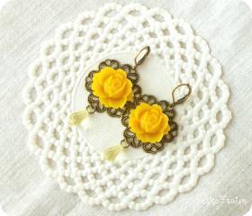 Ines, Mustard rose filigree earrings, Autumn fashion