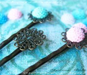 84 Filigree Bobby Pins Hair ornaments Antique Bronze, Round, 16x54mm, Hole: 1mm