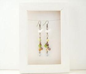 Earrings with shell bird and Czech glass flowers - Summer Meadow