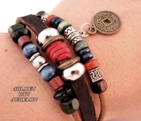 Vintage coin drop leather bracelet 
