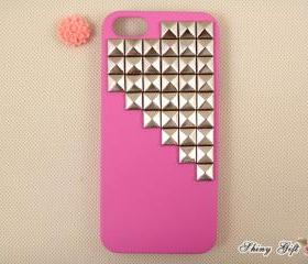 Studded iPhone 5 case, silver pyramid studs iPhone 5 case, new apple iPhone 5 case, rose red iPhone 5 case, iPhone 5 cover