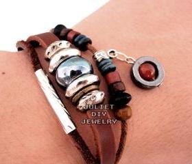 Genuine leather bracelet with beautiful ceramic bead, size adjustable 