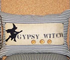 Decorative Kidney Pillow Cushion Cover with Halloween Theme but Can be Used Year Around Gypsy Witch