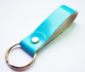 Turquoise Blue Gross Genuine Leather Key Fob/Key Keeper/Key Holder/Key Ring - Gift under 10