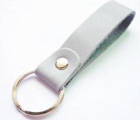 Gray Genuine Leather Key Fob/Key Keeper/Key Holder/Key Ring - Gift under 10