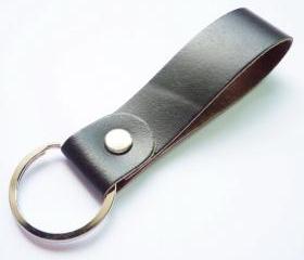Black Genuine Leather Key Fob/Key Keeper/Key Holder/Key Ring - Gift under 10