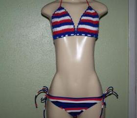 Crochet Red,White and Blue Bikini