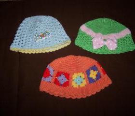 Set of three hand made baby hats