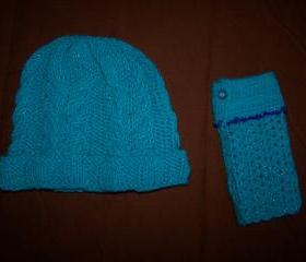 Hand Crocheted Set of Hat and fingerless Gloves