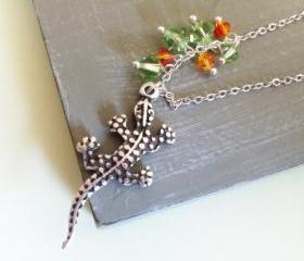 Lizard Charm Necklace with Swarovski Crystals