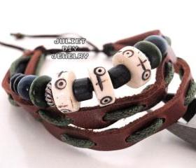 Genuine leather bracelet zen beads bracelet leather zen bracelet primitive fashion