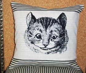 Decorative Throw Pillow Cushion Cover Chesire Cat Screen Print Alice in Wonderland