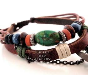 Beautiful turquoise bead leather handmade bracelet turquoise jewelry