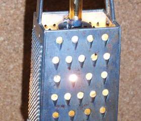 Repurposed Vintage Hanging Light Fixture from silver cheese grater Perfect Recycled Piece