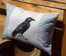 Kidney Pillow Cover with Raven or Crow Screen Print