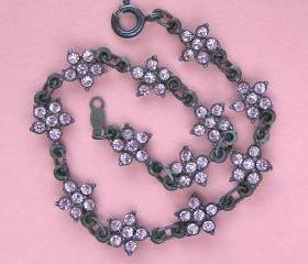 Vintage Antiqued Sterling and Pink Crystal Flower Bracelet