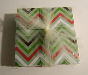 Christmas Green, Red, White and Brown Chevron Coaster