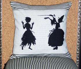 Decorative Throw Pillow Cushion Cover Witch casting a spell on a young girl inspired by Cinderella