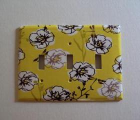 Triple Switchplate Cover Yellow Gray Flowers 