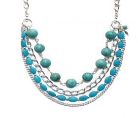 Turquoise and Silver Chain Bib Necklace