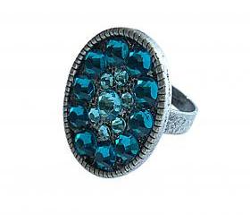 Swarovski Crystal Estate Cocktail Style Adjustable Ring in Blue and Dark Turquoise