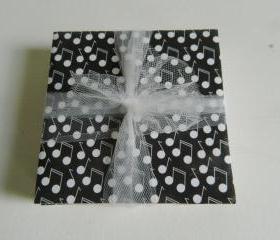 Black with White Music Note Tile Print Coasters
