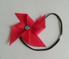 Bright Pink and Turquoise Felt Pinwheel Headband