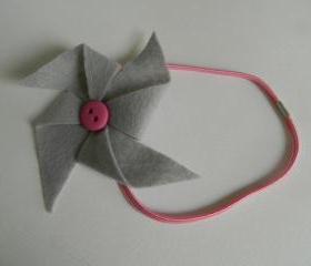 Grey and Pink Felt Pinwheel Headband