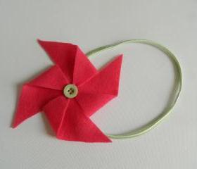 Bright Pink and Mint Green Felt Pinwheel Headband