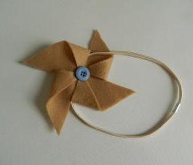 Tan and Light Blue Felt Pinwheel Headband