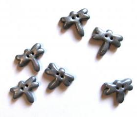 6 dragonflies buttons in silver polymer clay 