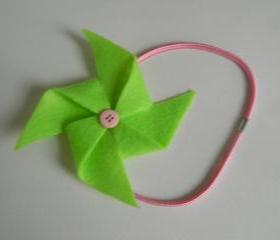 Lime Green and Pink Felt Pinwheel Headband