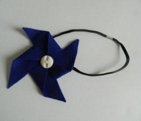 Bright Blue and White Felt Pinwheel Headband