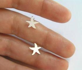 Sterling Silver Starfish Earrings, Hand Cut