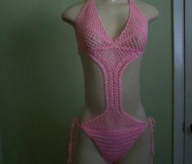 hand Crocheted Pink Monokini ( cup size B)