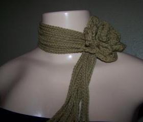 Hand crocheted Flower Scarf/Lariat/sacrflette/