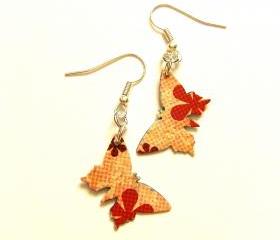 Paper butterflies earrings orange vintage style 