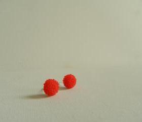 Red Mum Cabachon Earrings