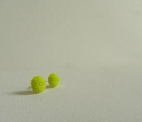 Lime Green Mum Cabachon Earrings