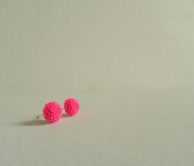 Bright Pink Mum Cabachon Earrings