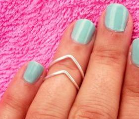 2 Chevron Above The Knuckle Ring - Silver Chevron Knuckle Rings - Set of 2 by Tiny Box -