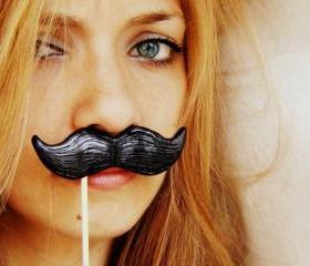 Single Black Mustache on a Stick - ironic gift idea 