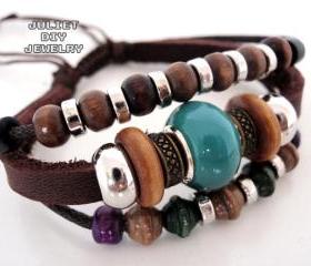multi strand beaded leather bracelet 