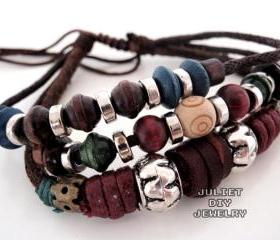 multi strand beaded leather bracelet 