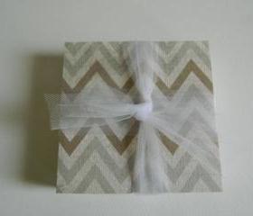 Tan and Grey Chevron Print Coasters
