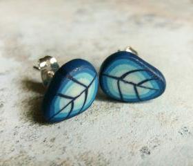 Blue leaves earrings - polymer clay ear cuff 