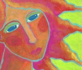 Hand Painted Ceramic Art Tile - Abstract Portrait Painting of a Woman with Hot Pink Hair