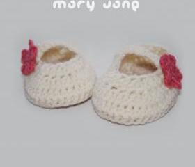 Off White Mary Jane Baby Booties Crochet PATTERN, SYMBOL FORM (pdf)